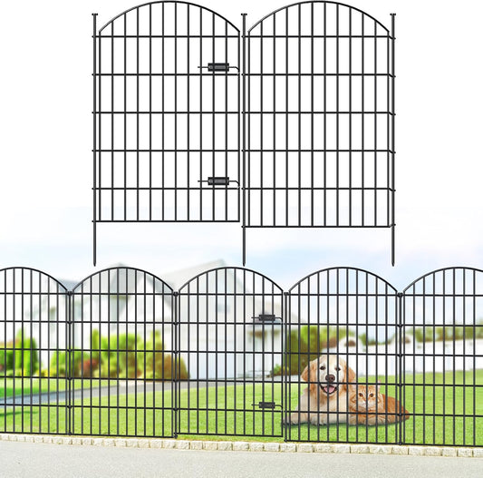 Metal Garden Fence with Gate 42in (H) x 18.7ft (L), 1 Gate+ 7 Panels Dog Fences Border Fence Animal Barrier, No Dig Garden Fencing for Yard Flower Bed Lawn Patio Outdoor, ECG4208G, Black
