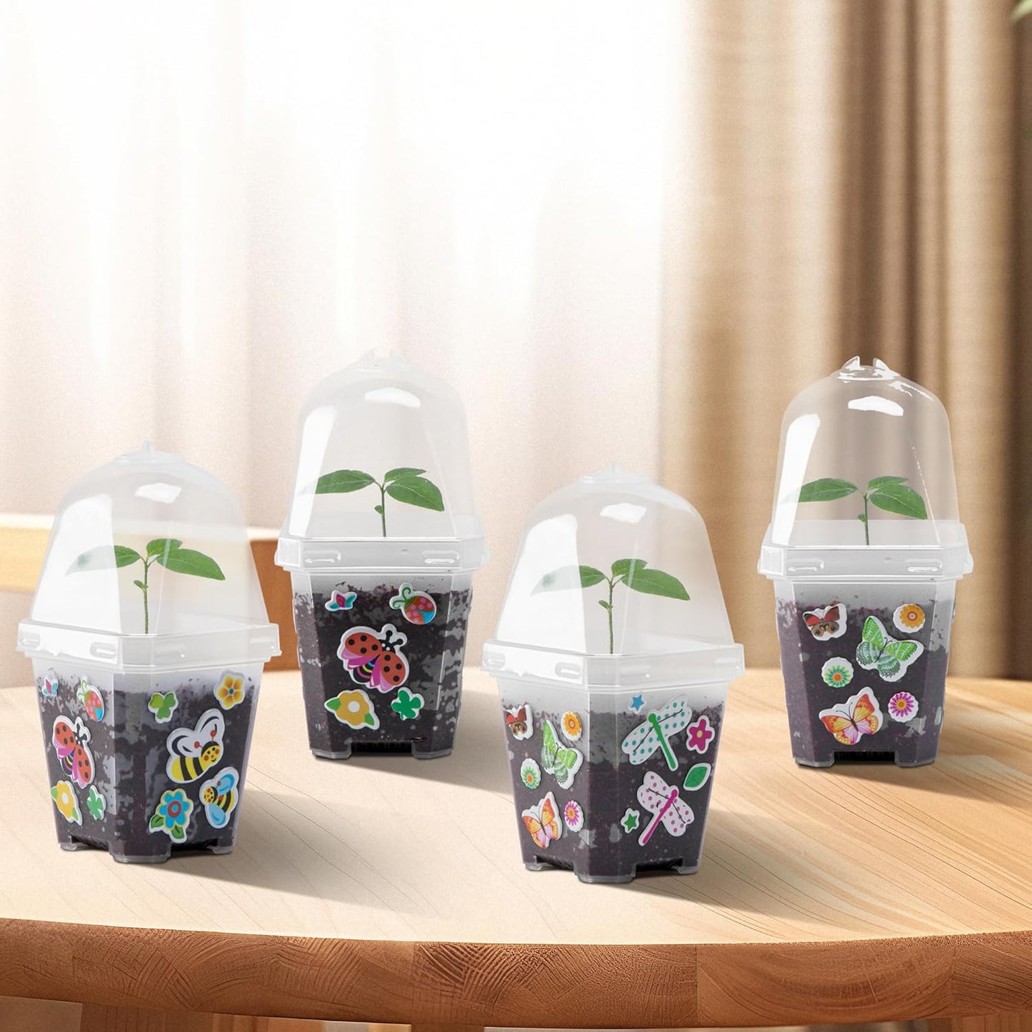 EBaokuup 10 Pcs Clear Plant Nursery Pots with Humidity Dome-3" Reusable Plastic Gardening Pot with Printed Labels-Small Seed Starting Pots for Seedlings,Vegetables,Succulents,Cuttings