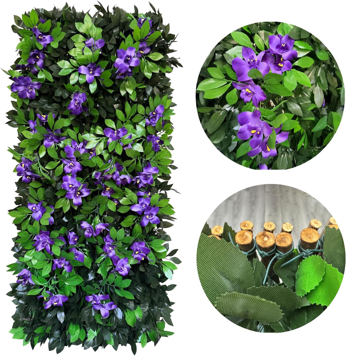 Expandable Fence Privacy Screen for Balcony Patio Outdoor,Decorative Faux Ivy Fencing Panel,Artificial Hedges (Single Sided Leaves) (2, Branches -Purple Fowers)