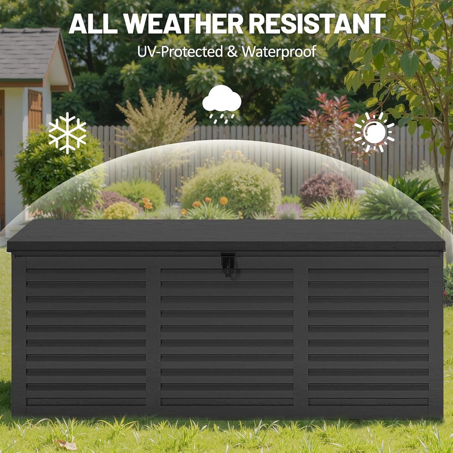 130 Gallon Deck Box Outdoor Waterproof Storage Box Lockable Resin Outdoor Storage Box for Garden Tools Patio Cushions UV-Resistant & Easy Assembled (Black)