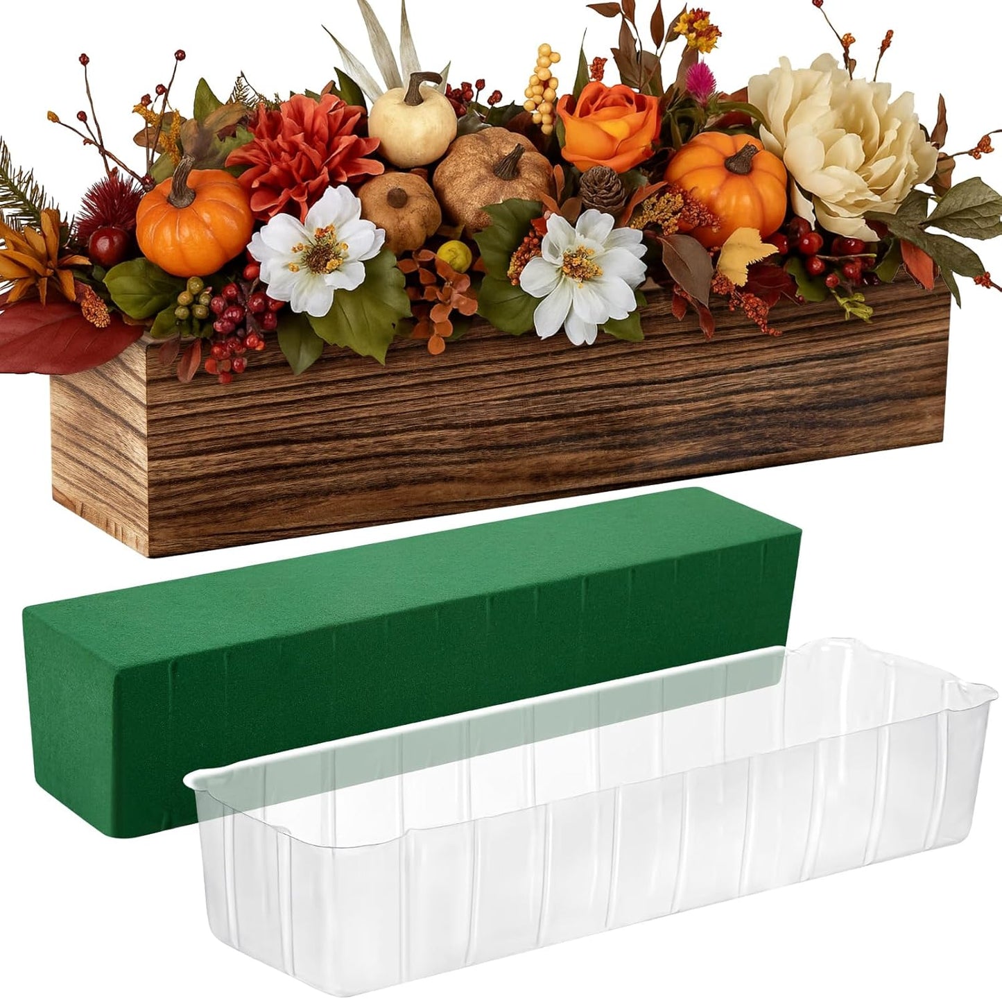 Dandat 1 Set Wood Boxes for Centerpieces 16x4 Inch Rectangle Wooden Planter Box Rustic Wood Planter with Removable Plastic Liner Floral Foam Blocks for Centerpieces Home Wedding Garden Decor