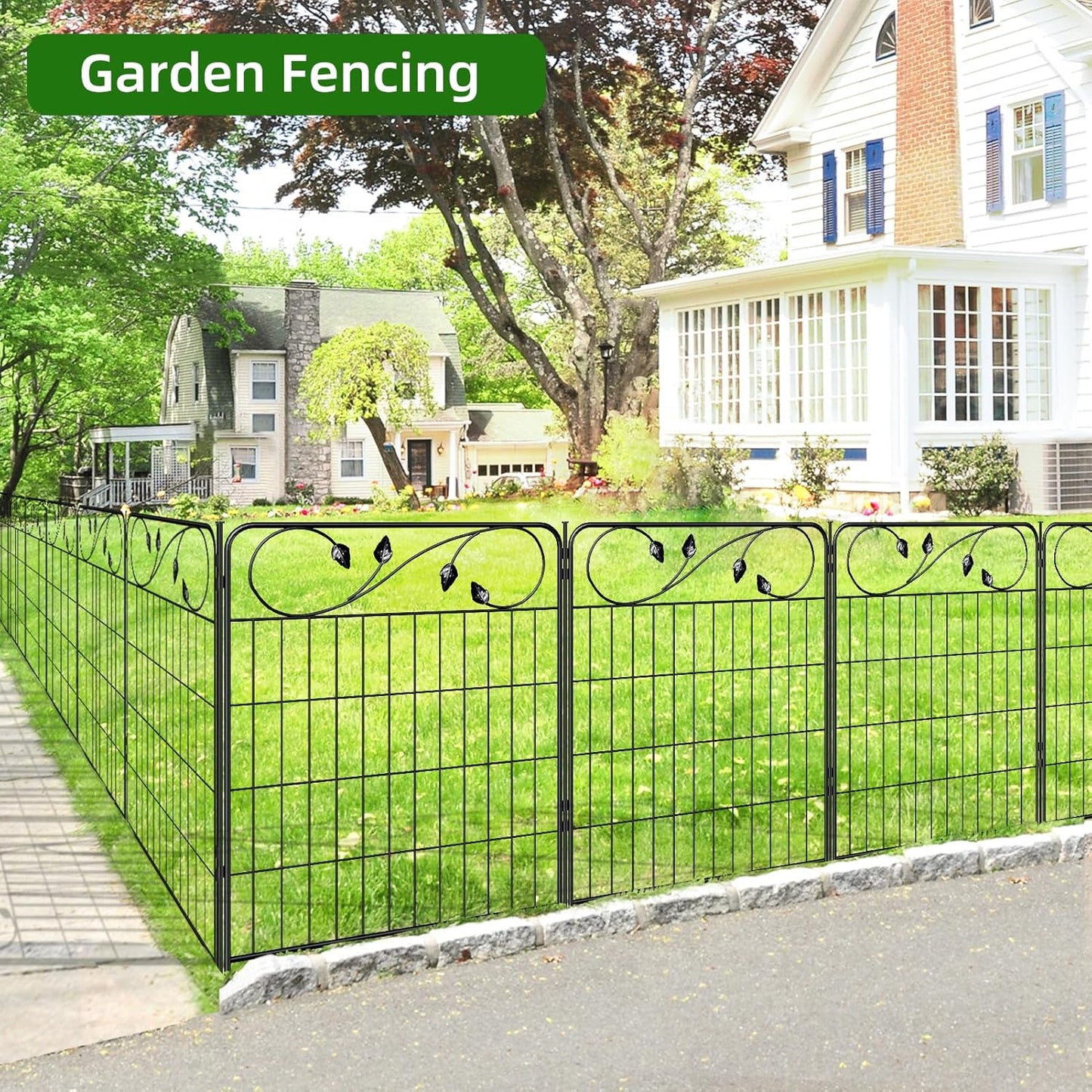 No Dig Decorative Garden Fencing 30in(H) X16ft(L) 8 Panels+9 Stakes Temporary Fence Metal Edging Patio Garden Fence Border for Flower Bed, Animal Barrier for Outdoor