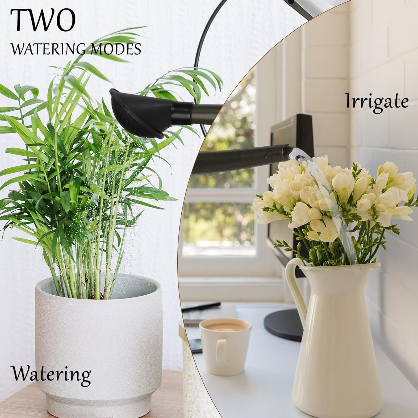 Foldable Transparent Plastic Watering Can 1.6Gal with Spray and Pour Nozzle for Indoor Outdoor Plants,Army Green