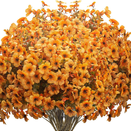 16 Bundles Artificial Fall Flowers UV Resistant Faux Greenery, All Weather Outdoor Autumn Decor for Thanksgiving Christmas Wedding Home Garden Fireplace Party Décor (Fall Orange Yellow)