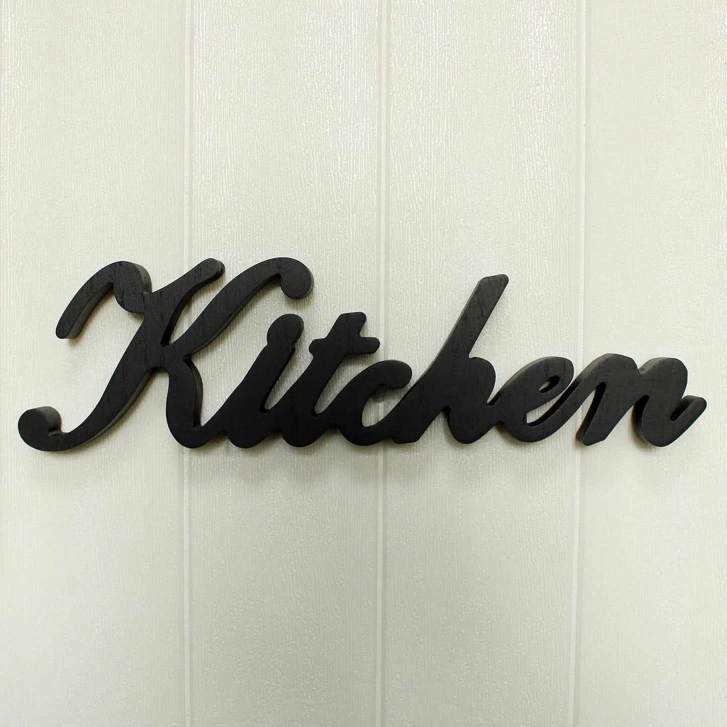 CVHOMEDECO. Rustic Matt Black Wooden Words Sign Free Standing "Kitchen" Desk/Table/Shelf/Door/Home Wall Decoration Art, 15-1/2 x 4-1/4 x 1 Inch