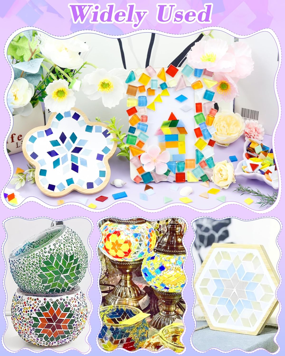 FIVEIZERO 260g Glass Mosaic Tiles for Crafts - 300 Pieces Tiny Mosaic Tile Kit, Irregular Pieces for DIY Craft Jewelry, Coaster Art & Mosaic Kits (Mixed-Color)