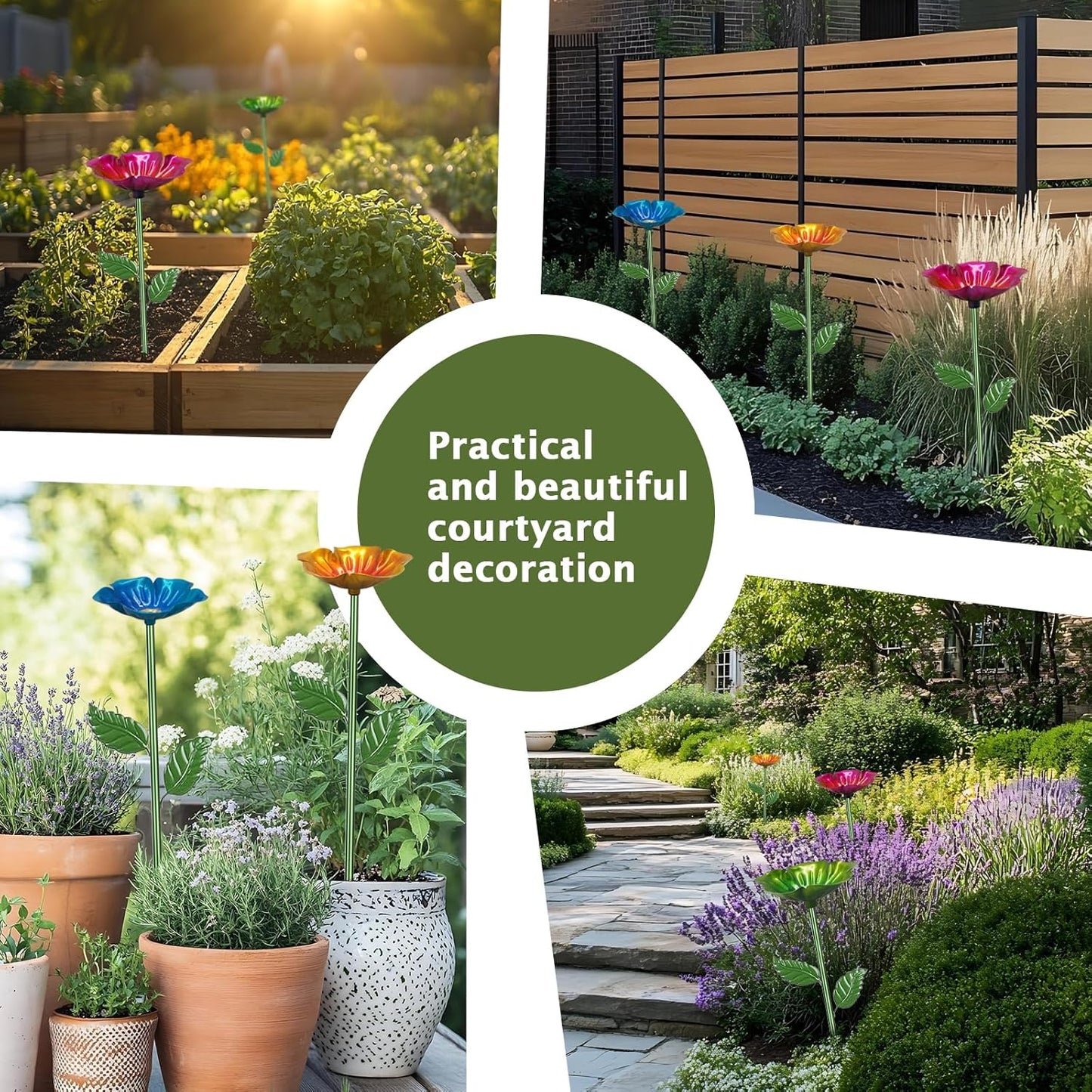 4 Pack Bee Watering Station,Colorful Metal Insect Bath Feeder for Garden, Butterfly Feeder and Bird Drinking with Flower Design, Outdoor Yard Decor (Red, Blue,Yellow,Green)