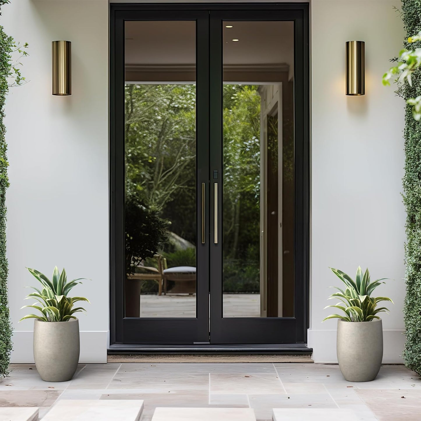 Kante 11.8 Inch Tall Concrete Planter, Large Indoor Outdoor Plant Pot with Drainage, Smooth Weathered Concrete Finish with Forest Green Interior, Ideal for Porch, Home, Garden, Patio