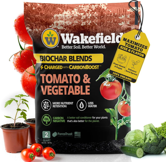 Wakefield Premium Biochar Blend – Organic Potting Soil for Vegetables, Tomatoes & Gardens – Potting Mix Enriched with Humic Acid & CarbonBoost – Versatile Top Soil for Indoor & Outdoor Plants-2quarts