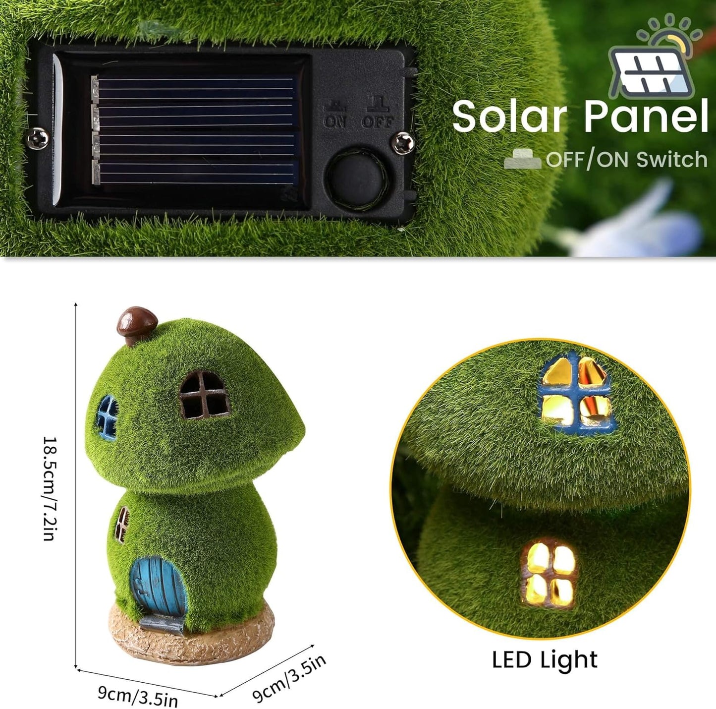 Mushroom Fairy House Decor - Figurine Lights Outdoor Solar Fairy Garden House for Patio Lawn Yard Ornaments, Housewarming Gift 7.4 inch