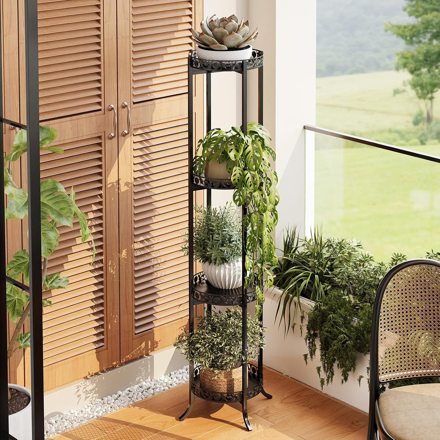 COPREE 4-tier Plant Stand, Space-Saving Iron Planter Shelves Flower Pot Organizer Rack Multiple Flower Pot Display Holder Shelf Indoor Outdoor Heavy Duty Planter Shelving Unit