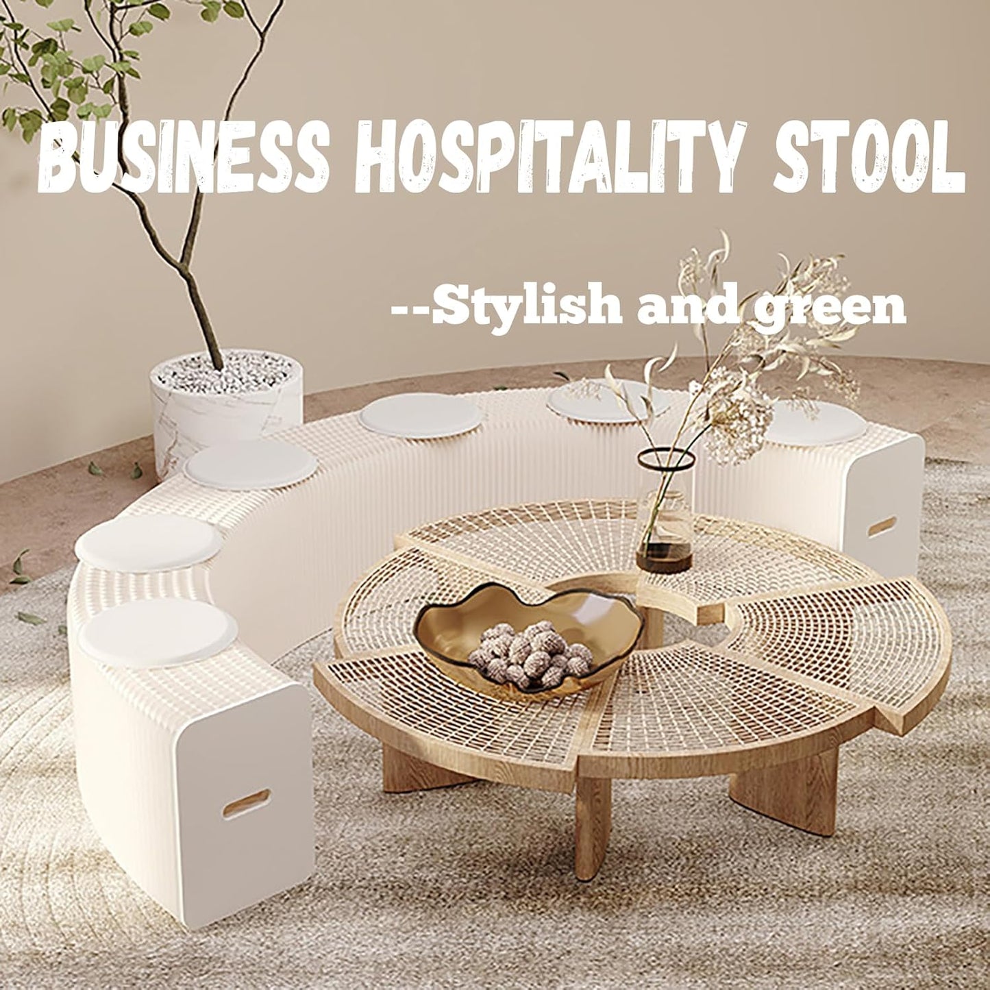 Foldable Kraft Paper Stool, Honeycomb Accordion Folding Bench, Collapsible Paper Stool for Small Spaces, Portable Footrest and Side Table for Living Room and Office,White-30×30×150cm