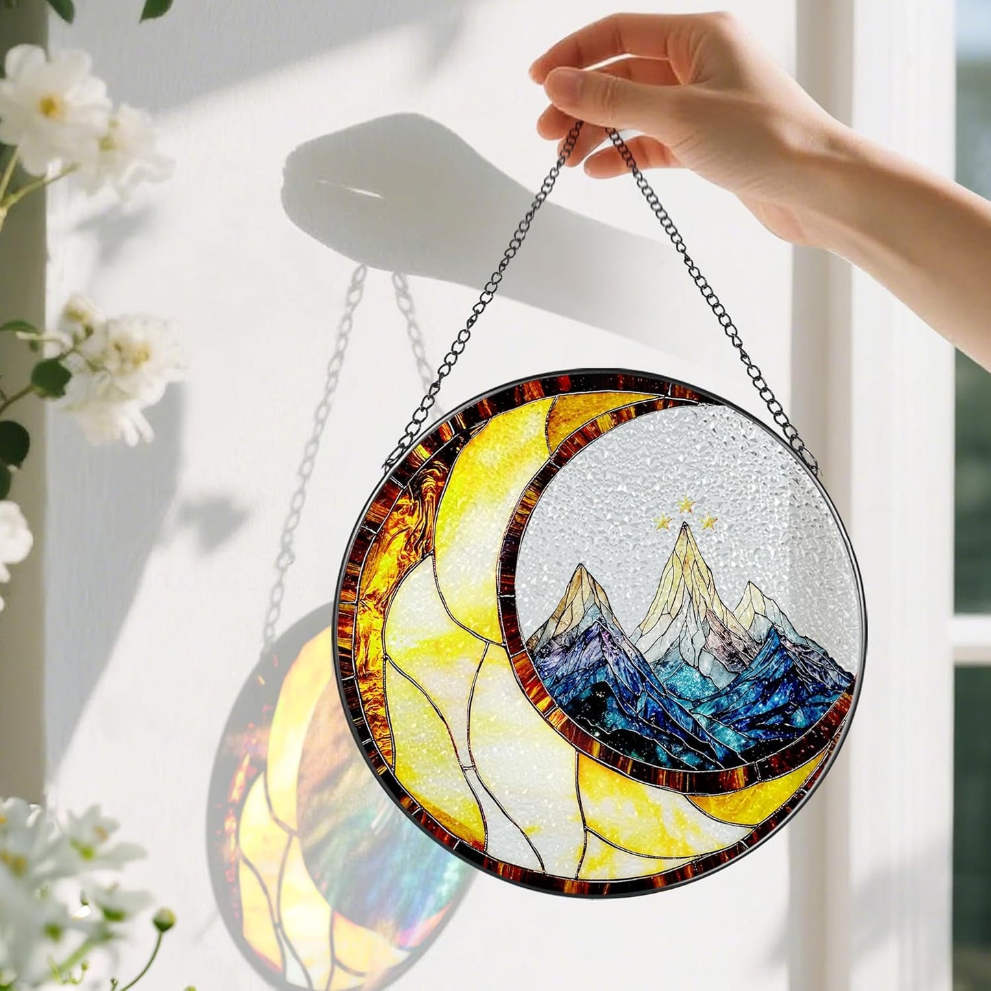 Stained Glass Window Hanging, Pauyadu 8 Inch Night Court Suncatcher Ornament, Stained Glass Suncatcher, Suncatchers for Windows Hanging, Window Decor, Gifts for Friend, Lover, Family, Artist