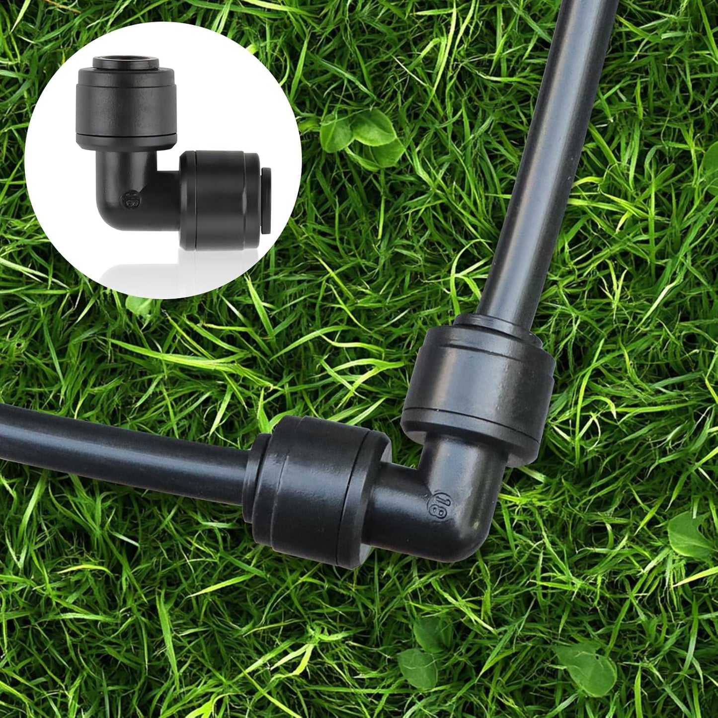 Kalolary 30PCS Quick-Connect 1/4" Drip Irrigation Tee Connectors Universal 90 Degree Elbow Fitting for 1/4 Inch Irrigation Tubing Irrigation Connectors for Drip or Sprinkler System