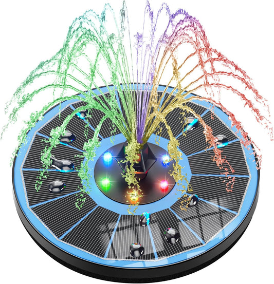 SZMP Solar Fountain Pump Upgraded 100% Glass Panel, 3.5W Solar Powered Fountain Built-in 2000 Battery with 7 Nozzle & 4 Fixer, Solar Fountain for Bird Bath, Pond, Fish Tank, Outdoor (Colorful)