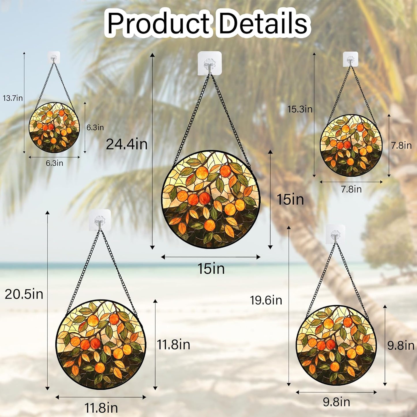 Stained Glass Suncatcher, Orange Green Fruit Tree Sun Catcher Landscape Stain Glass Window Hanging Decoration Mother's Day Birthday Gifts for Women Men Mom Nana 15 in