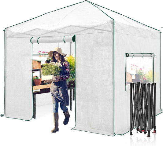 EAGLE PEAK Instant Pop-up Greenhouse, Indoor Outdoor Plant Gardening Green House, Roll-Up Zipper Doors and Side Windows, Walk in 10x10 ft, White/Clear