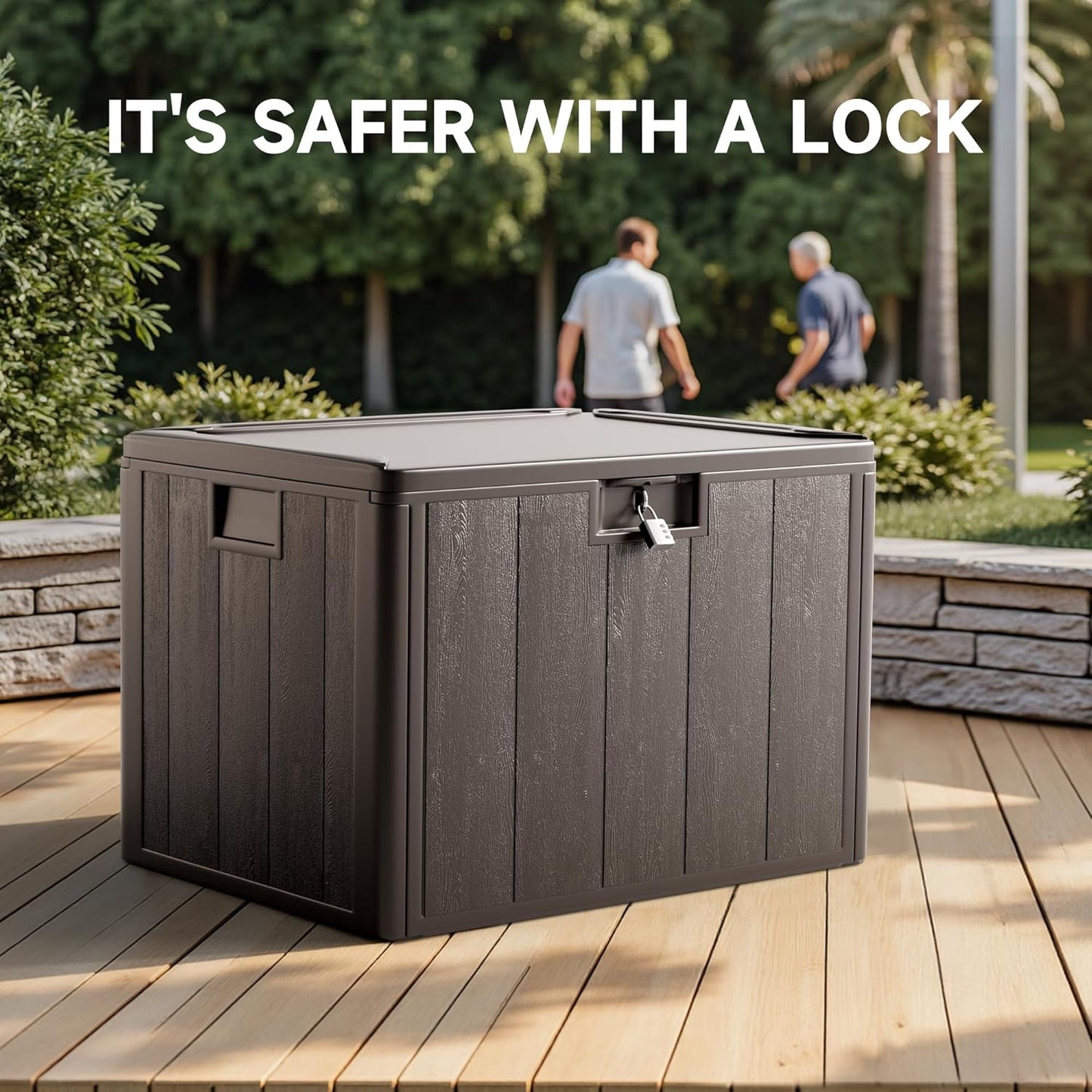 40-Gallon Resin Deck Box, Secure All-Weather Waterproof and UV-Resistant Storage for Patio, Garden, and Pool Equipment (Brown)