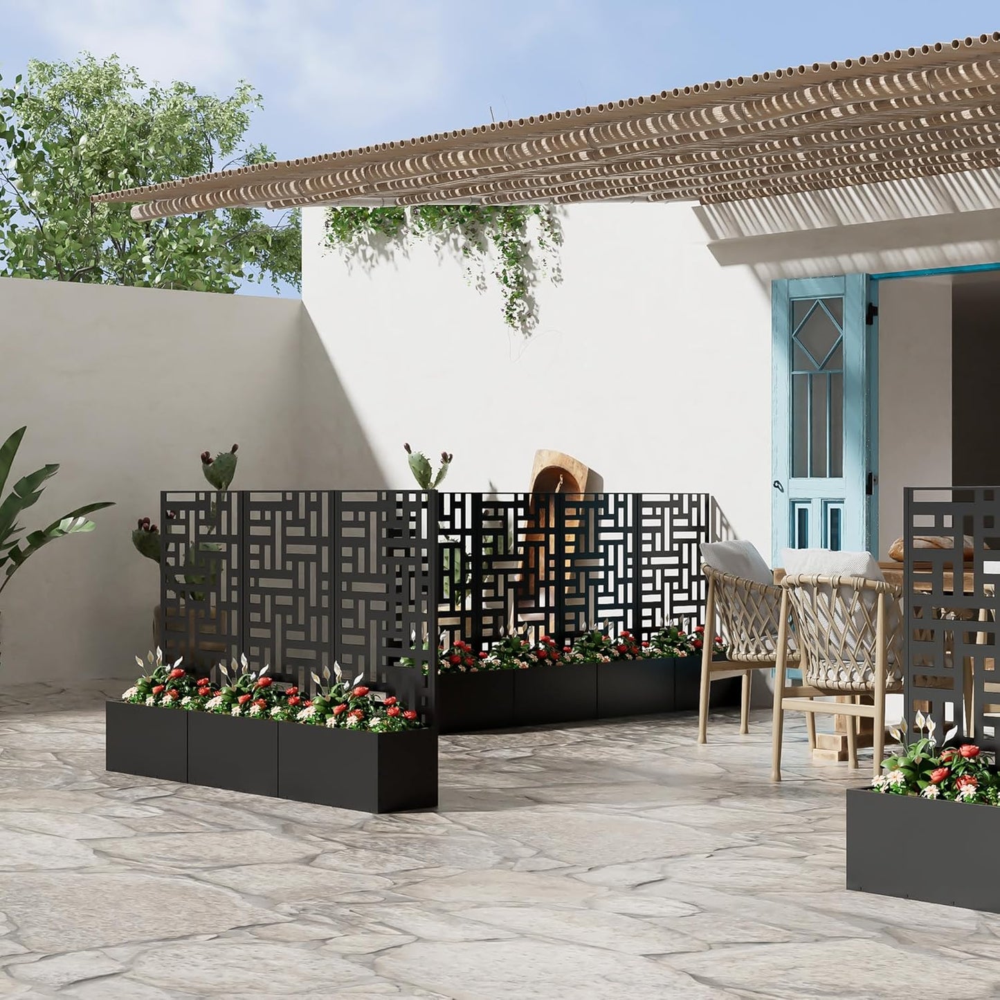 Casaphoria Metal Raised Garden Bed with Trellis, 47"x24"x12" Planter Box for Climbing Plants, Vegetables & Vines, Features Drainage Holes and Privacy Screen (Black-Helen)