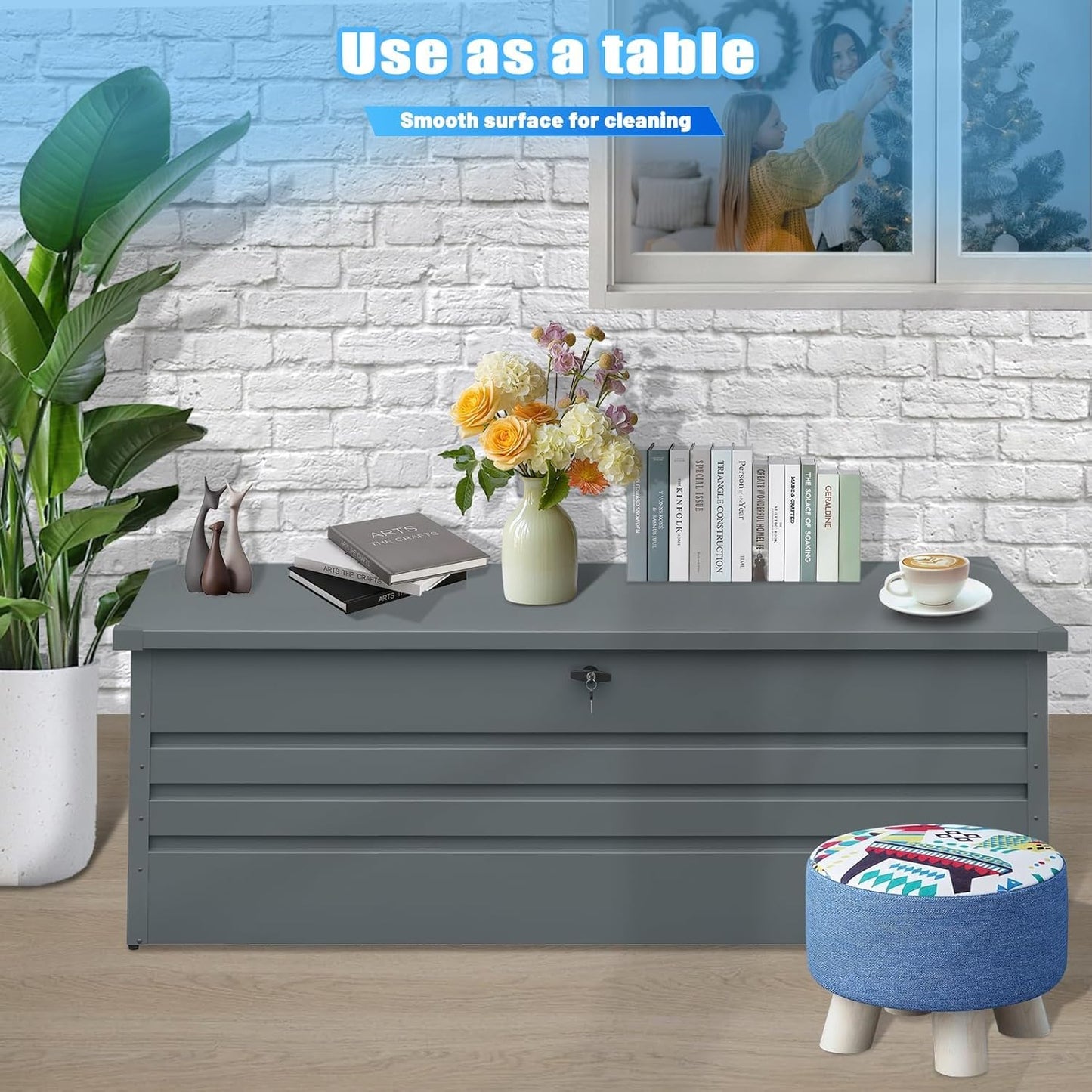 260 Gallon Metal Outdoor Storage Box Waterproof, Extra Large Deck Box and Patio Cushion Box for Storing Gardening Tools, Pool Supplies, Black