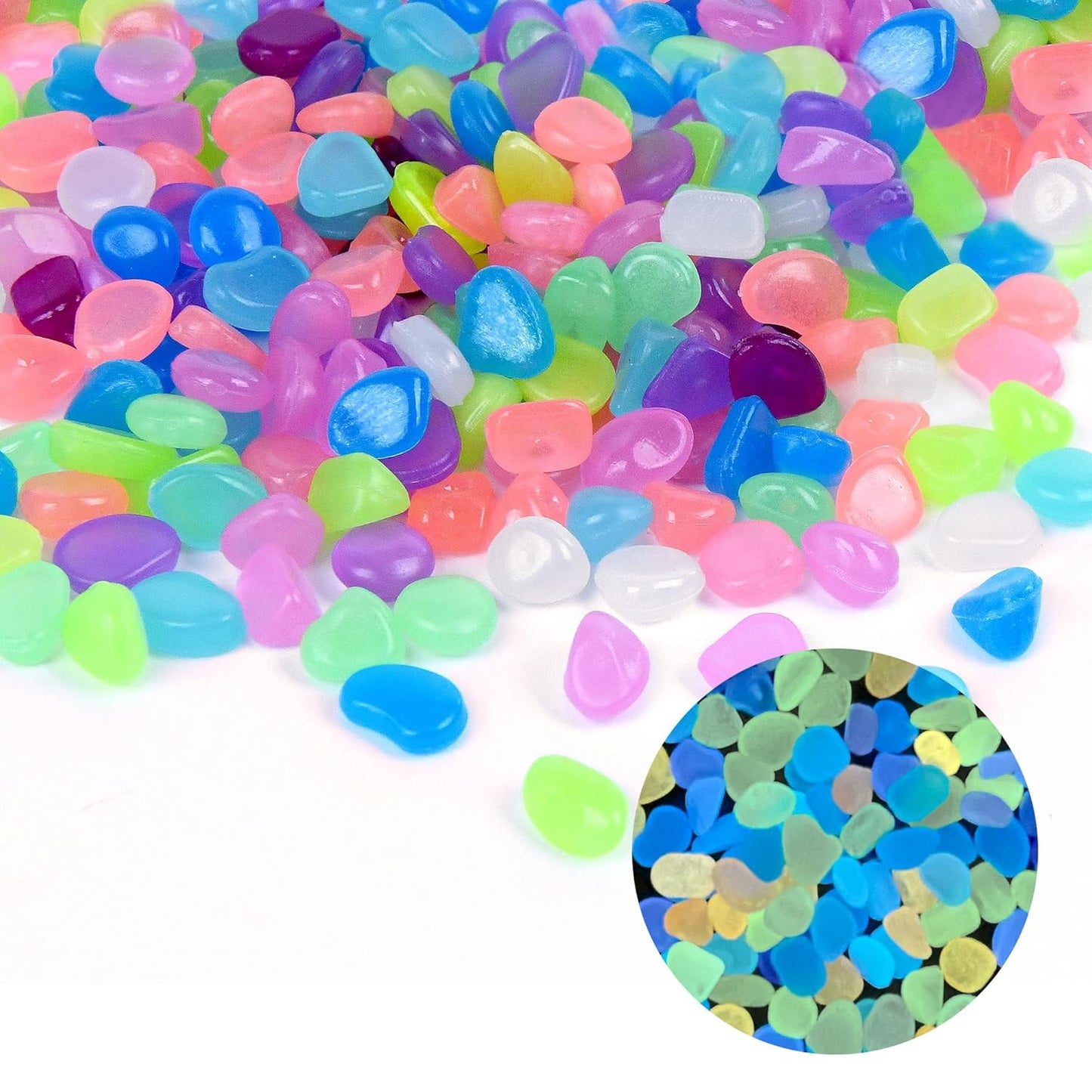 Oubest Glow in The Dark Rocks for Outdoor Landscaping, Decorative Garden Pebbles, Luminous Stones for Vases, Pathway, Walkway, Yard, Patio, Glowing Gravel for Fountain, Driveway, 1000PCS, Multicolor