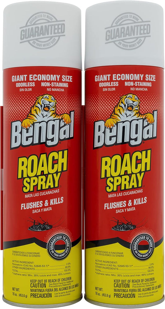 Bengal Roach Spray, Odorless Stain-Free Dry Spray, 2-Count, 16 Oz. Aerosol Cans