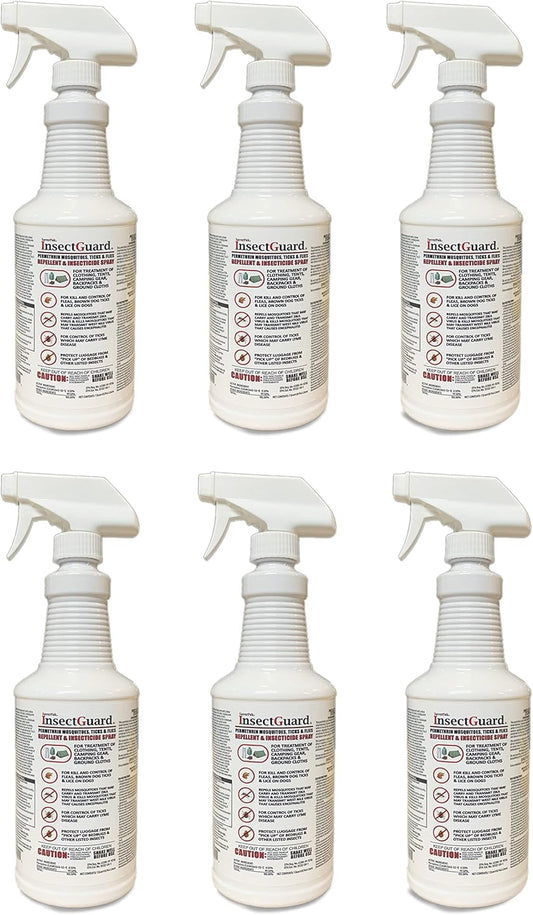 InsectGuard Permethrin Mosquitoes, Ticks and Flies Repellent & Insecticide Spray Quart (32oz) 6 Pack - Case Pack