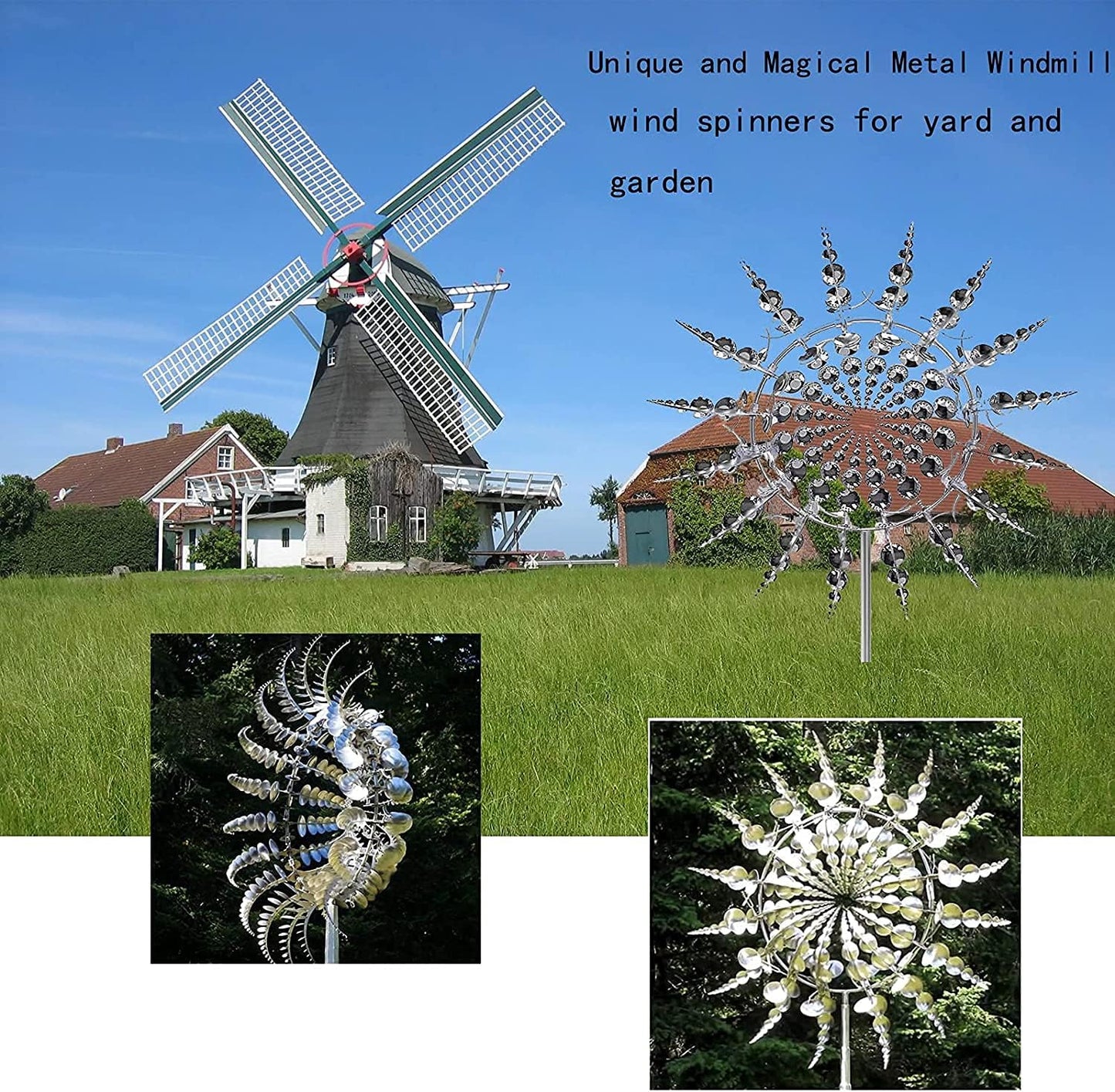 Wind Spinners for Yard and Garden，Windmills,Garden Decor for Outside,Metal Yard Art (1 PCS -Silver)
