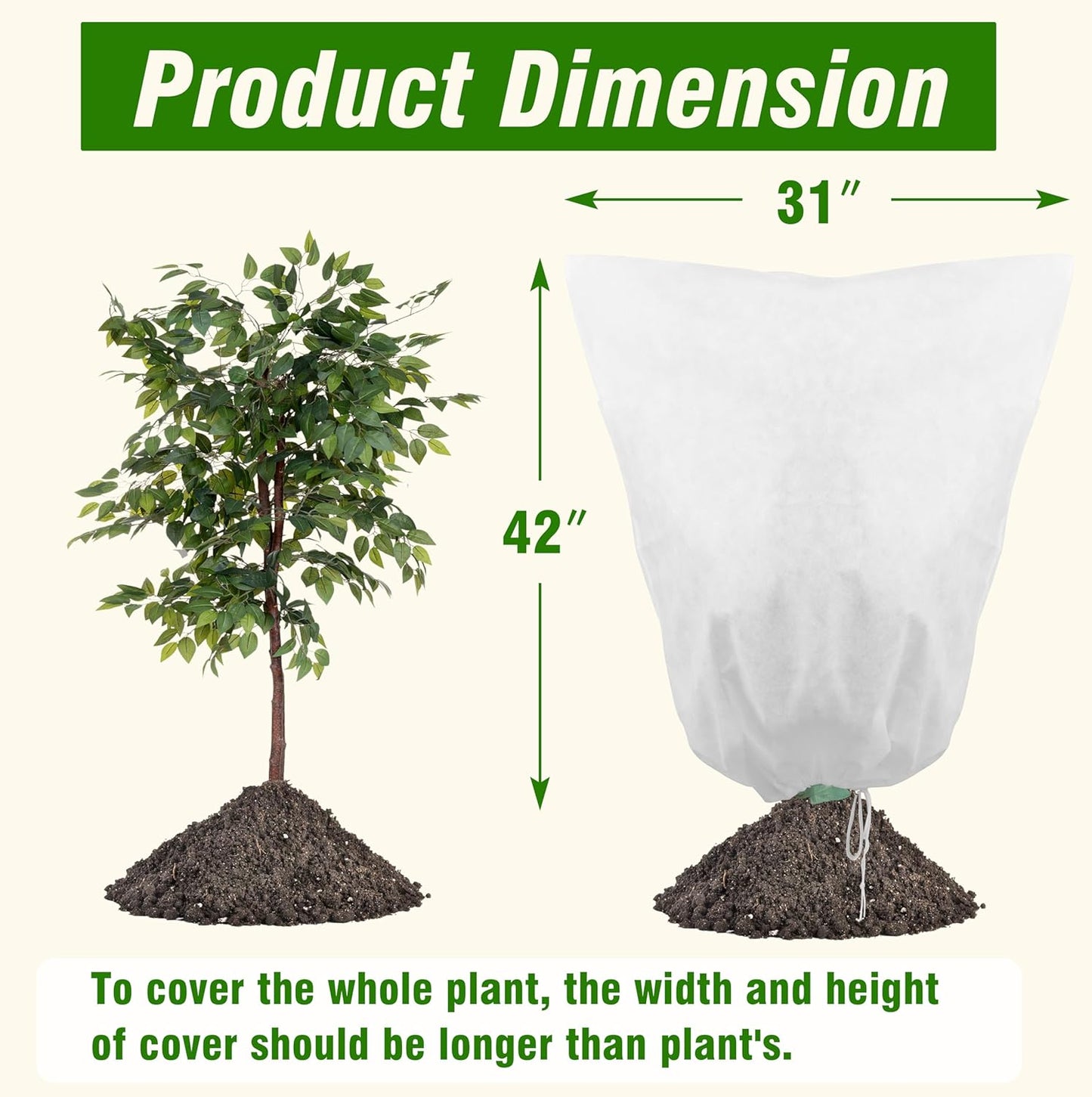 Gardzen 5-Pack Plant Cover Drawstring Tree Cover, Winter Freeze Plant Protection, Tree Jacket Frost Blanket for Outdoor Plants, 31" x 40"