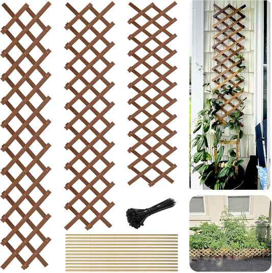 3 Pack Expandable Wooden Lattice Trellis, Outdoor Decorative Fence Panels for Climbing Plants, Vine Ivy Rose Support, Balcony Wall Decor, Yard Landscape Edging, Patio Divider, Animal Barrier