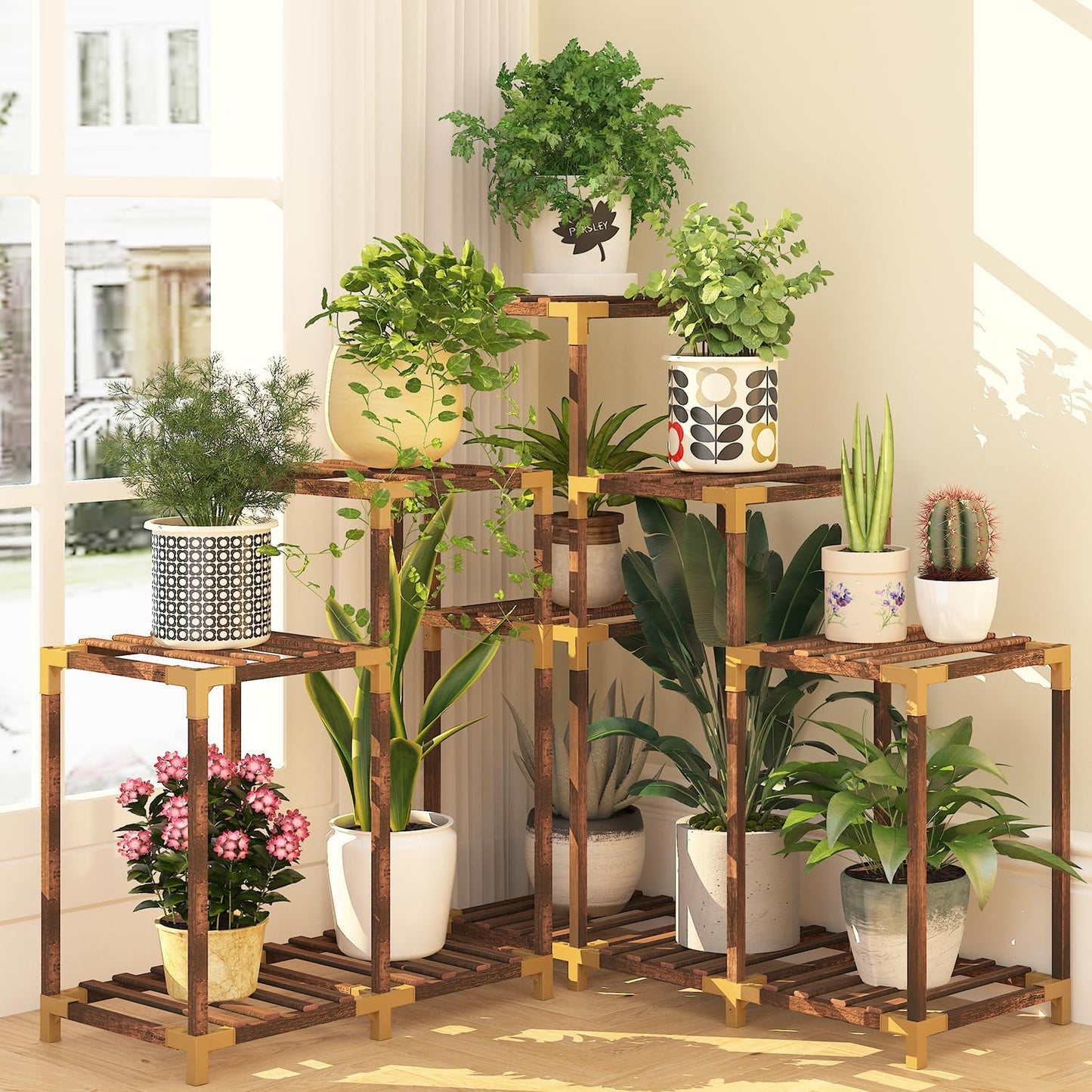 HOMKIRT Plant Stand Indoor Outdoor, 11 Tier Corner Shelf Wood Rack Organizer Display for Multiple Plants Large Ladder Holder Flower Stand for Living Room Patio Porch