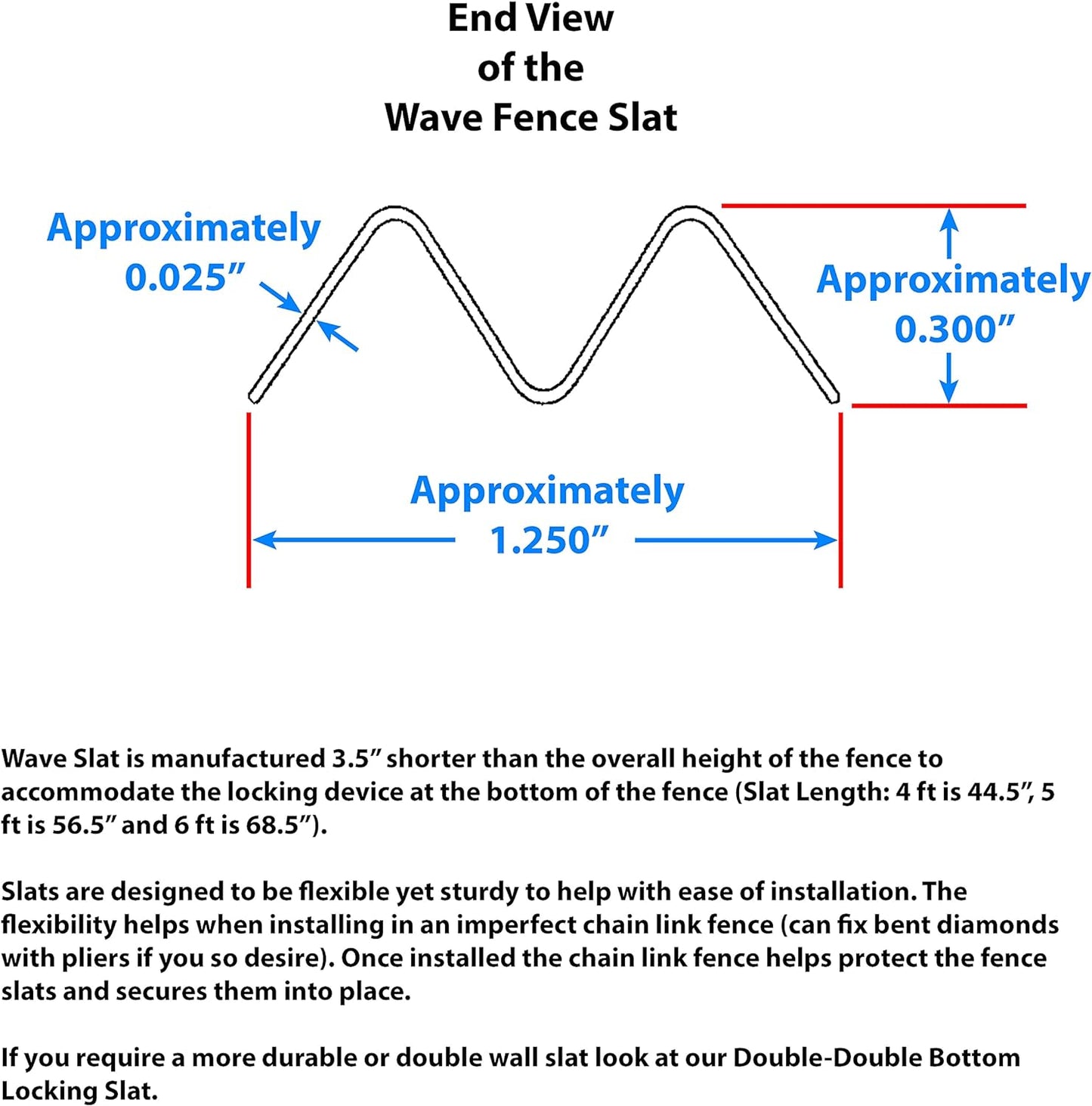 Wave Slat (9 Colors) Single Wall Bottom Locking Privacy Slat for 4', 5', 6', 7' and 8' Chain Link Fence (5 ft, White)