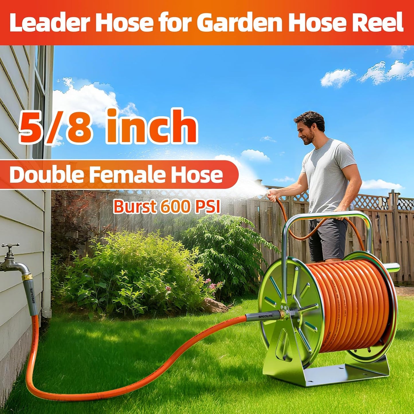 Garden Water Hose 3 ft x 5/8 in with Female to Female Connector, Small Leader Hose for Hose Reel, Heavy Duty, Flexible & Lightweight, Water Pipe, Outdoor Water Hose Extension Adapter