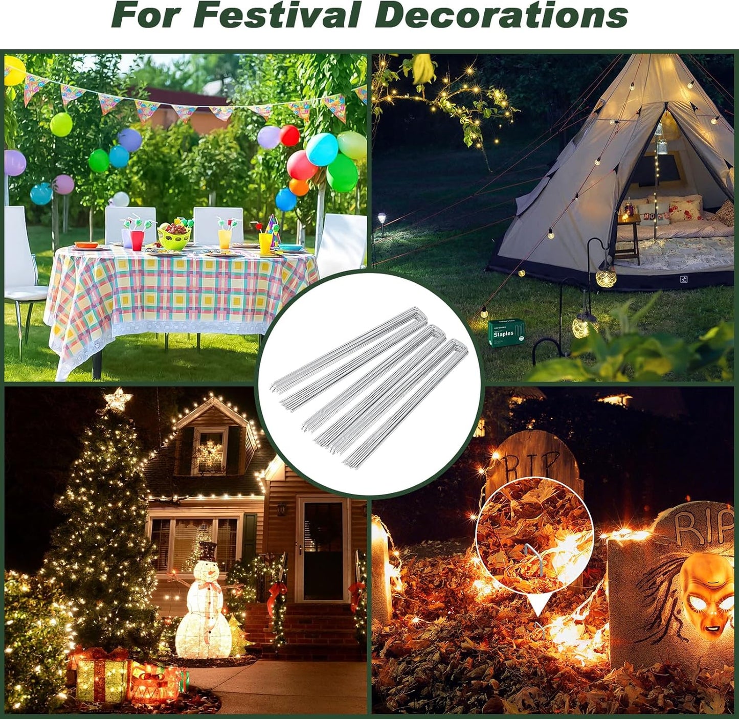 FEED GARDEN 10 Inch 50 Pack Galvanized Landscape Staples 11 Gauge Anti-Rust Garden Stakes Landscaping Fabric SOD Pins Yard Stakes for Weed Barrier Fabric