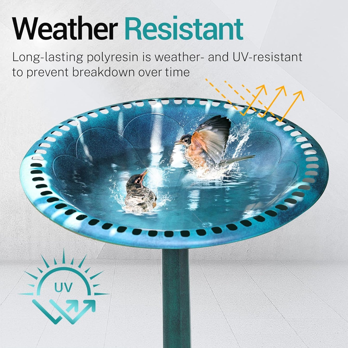 Bird Bath 28 Inch Height, Polyresin Standing Antique Birdbath for Outdoor Garden Decor, Green