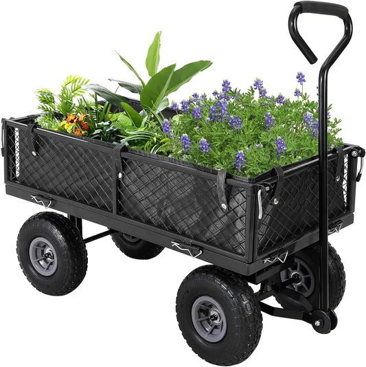 Heavy Duty Steel Garden Cart Folding Utility Wagon with Removable Cart Liner, 500 Lbs Capacity