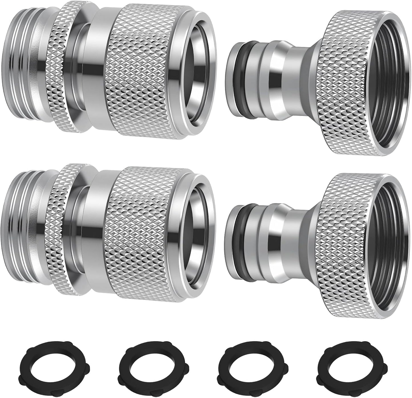 Hibbent Garden Hose Quick Connector, 2 Sets Solid Brass 3/4 Inch GHT Thread Faucet Hose Quick Connect Fitting, Female and Male Adapter