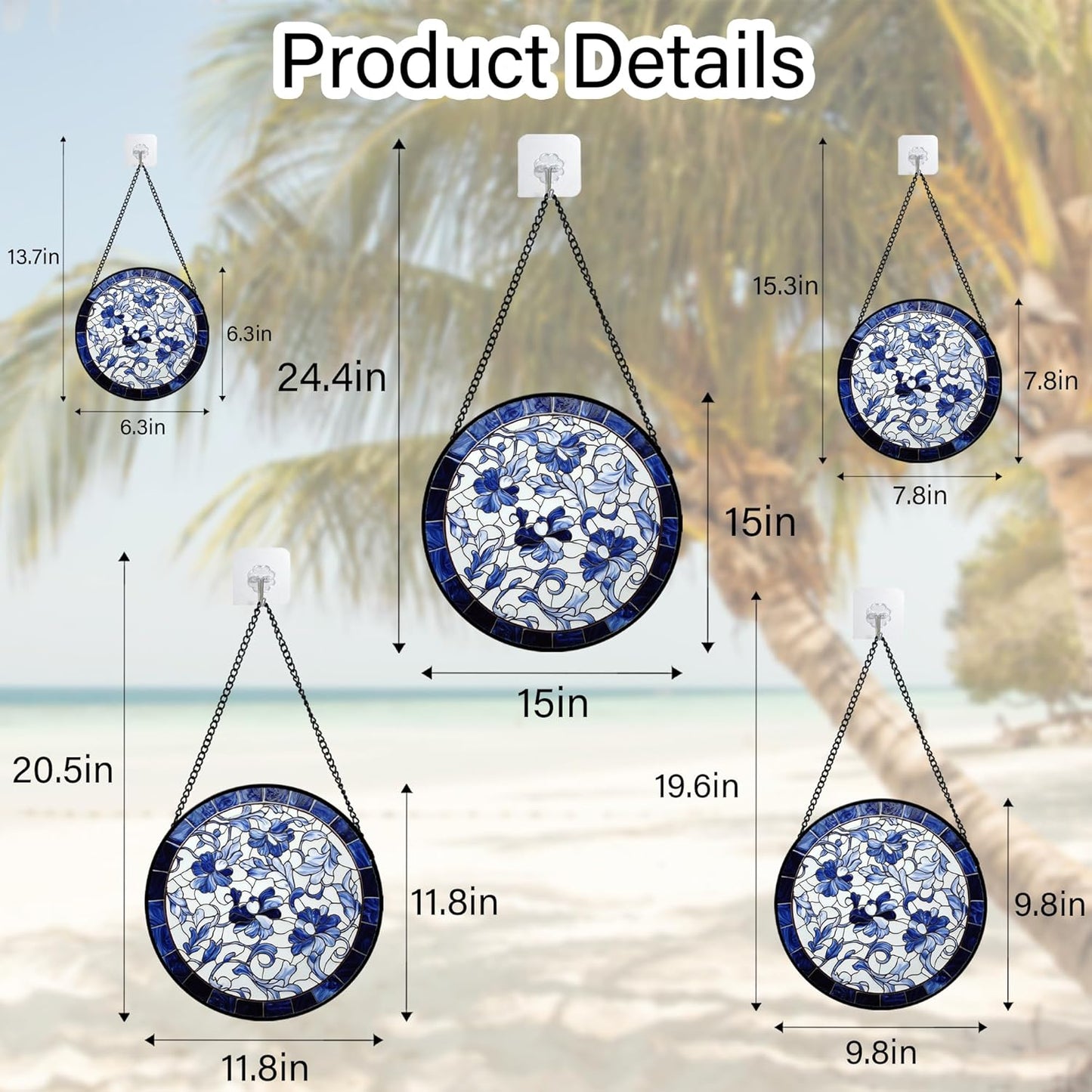 Stained Glass Window Hanging, Blue and White Abstract Flowers Sun Catcher for Door Home Decor Suncatcher Christmas Mother's Day Birthday Gifts for Women Men Mom and Nana 9.8 in