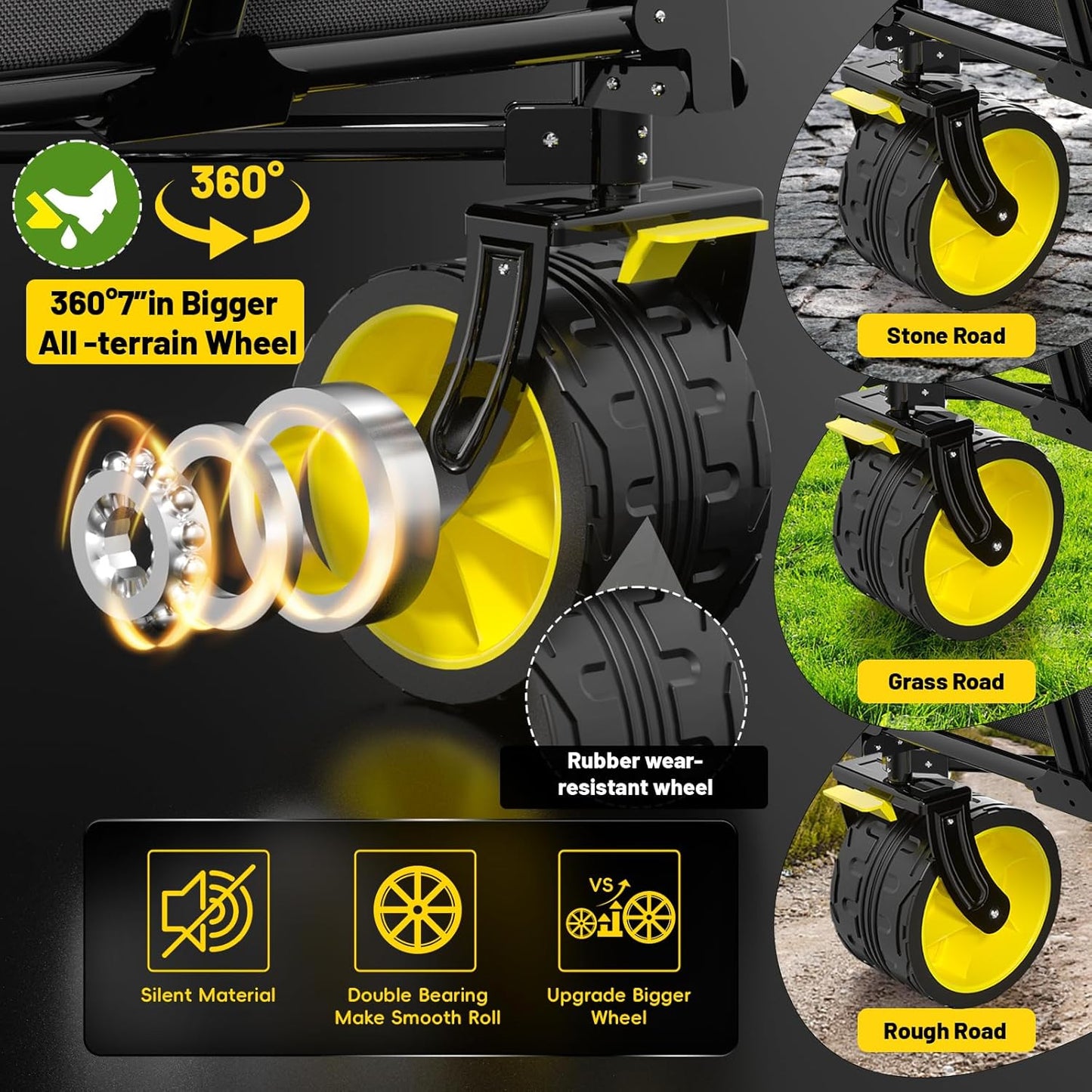 Collapsible Extended Wagon with Big All-Terrain Wheels 350LB& Oversized Outdoor Heavy Duty Utility Garden Cart Foldable Large Beach Wagon for Sand Fishing Camping Portable Grocery Pull Cart