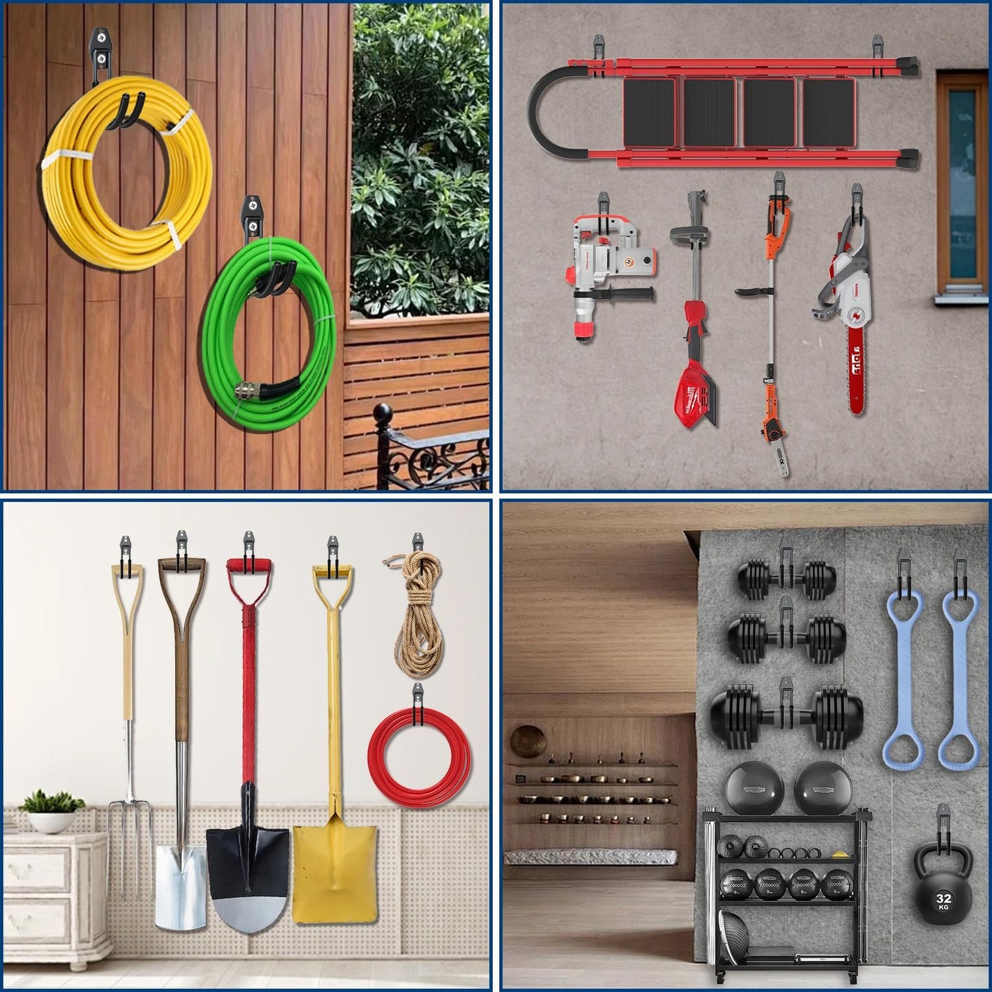 3-H Garden Hose Holder Wall Mount 2 Pack,Solid Steel Hose Hanger,Perfect for Hanging Outdoor Air Hose,Ropes,Pipes,Garden Tools,Ladders,Bikes,Bulk Items(Black)