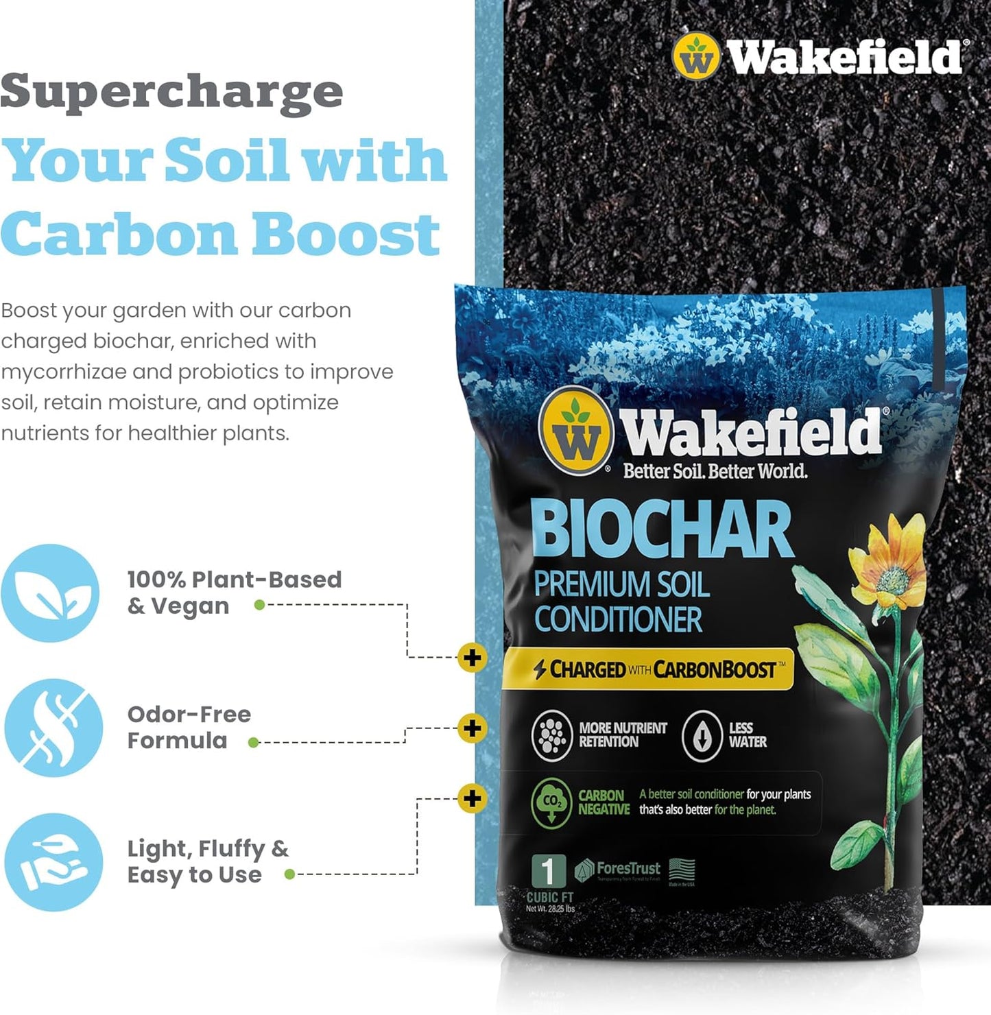 Wakefield Premium Indoor Potting Soil - Professional Biochar & Probiotics with CarbonBoost Technology - Ultimate Organic Potting Mix for Indoor & Outdoor Plants, Succulents & House Plants -1Cuft