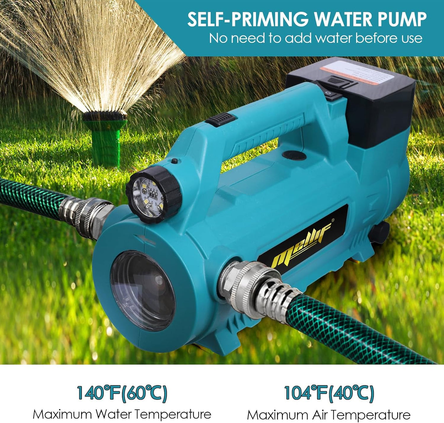 Mellif Cordless Transfer Pump Compatible with Makita 18V Battery (Tool Only), Portable Self-priming, Electric Utility Water Pump for Garden, Hot Tub, Tank, Pool, Ponds, Aquariums
