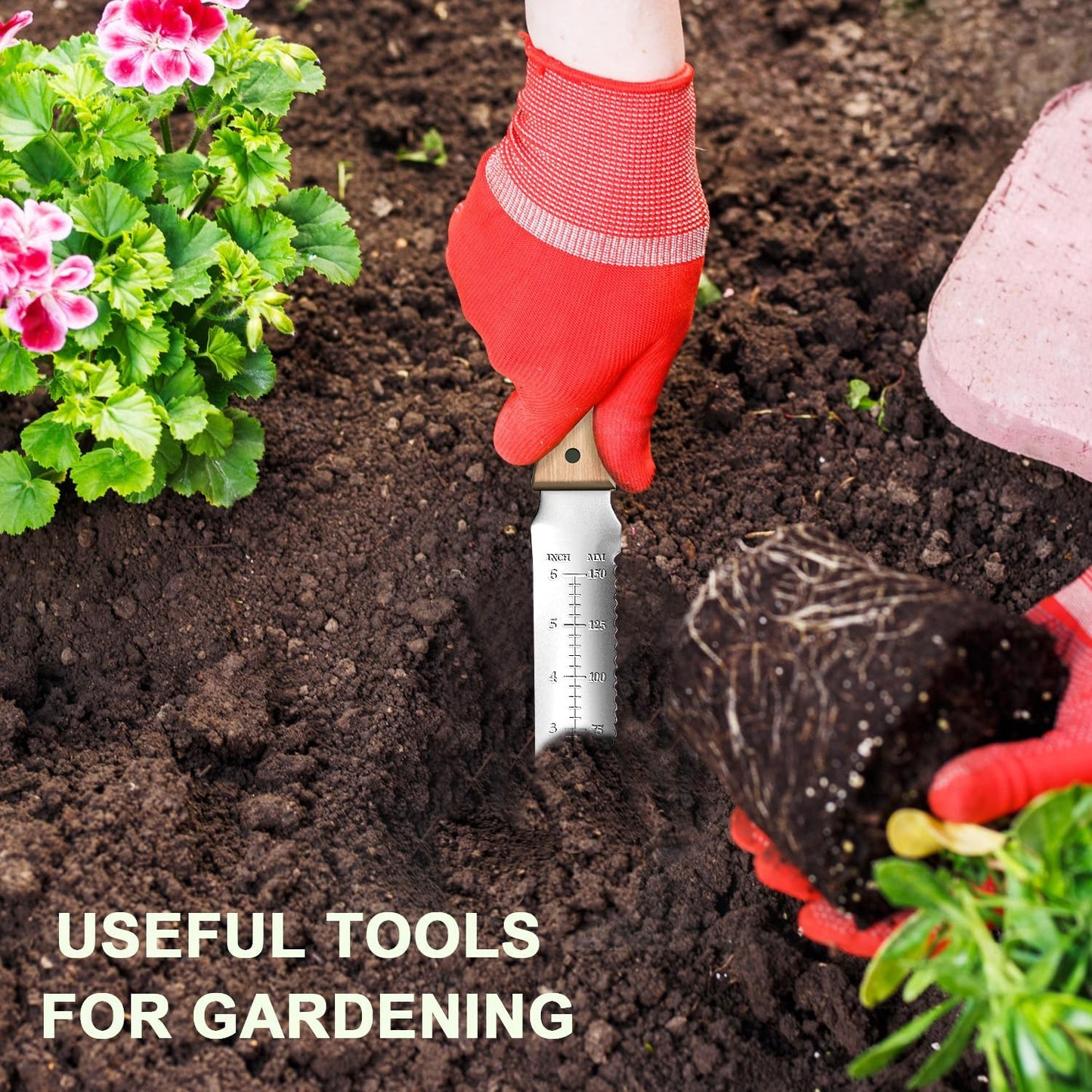 ZHENHAN Hori Hori Garden Knife- 7.2" Multi-Purpose Garden Knife with Heavy-Duty Stainless Steel Blade & Ergonomic Grip for Digging,Planting,Weeding(Silver)