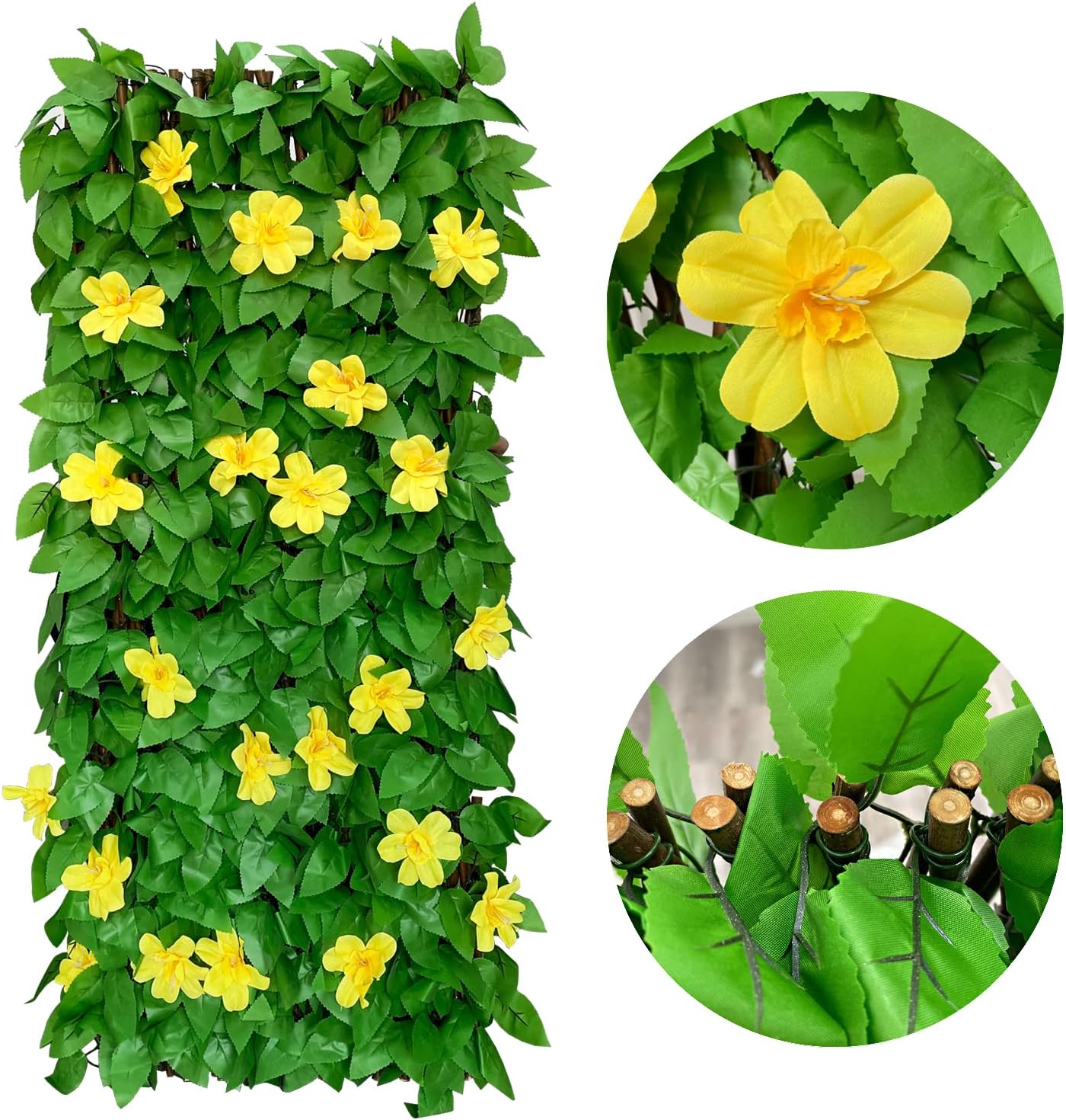 Expandable Fence Privacy Screen for Balcony Patio Outdoor,Decorative Faux Ivy Fencing Panel,Artificial Hedges (Single Sided Leaves) (1, Yellow Flowers)