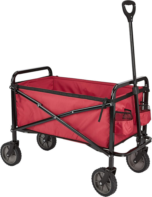 Amazon Basics Collapsible Folding Heavy Duty Utility Wagon for Outdoor Sports, 265 pounds Weight Capacity, Camping, Garden, and Shopping, 27.6 x 40.9 x 20 inches, Red