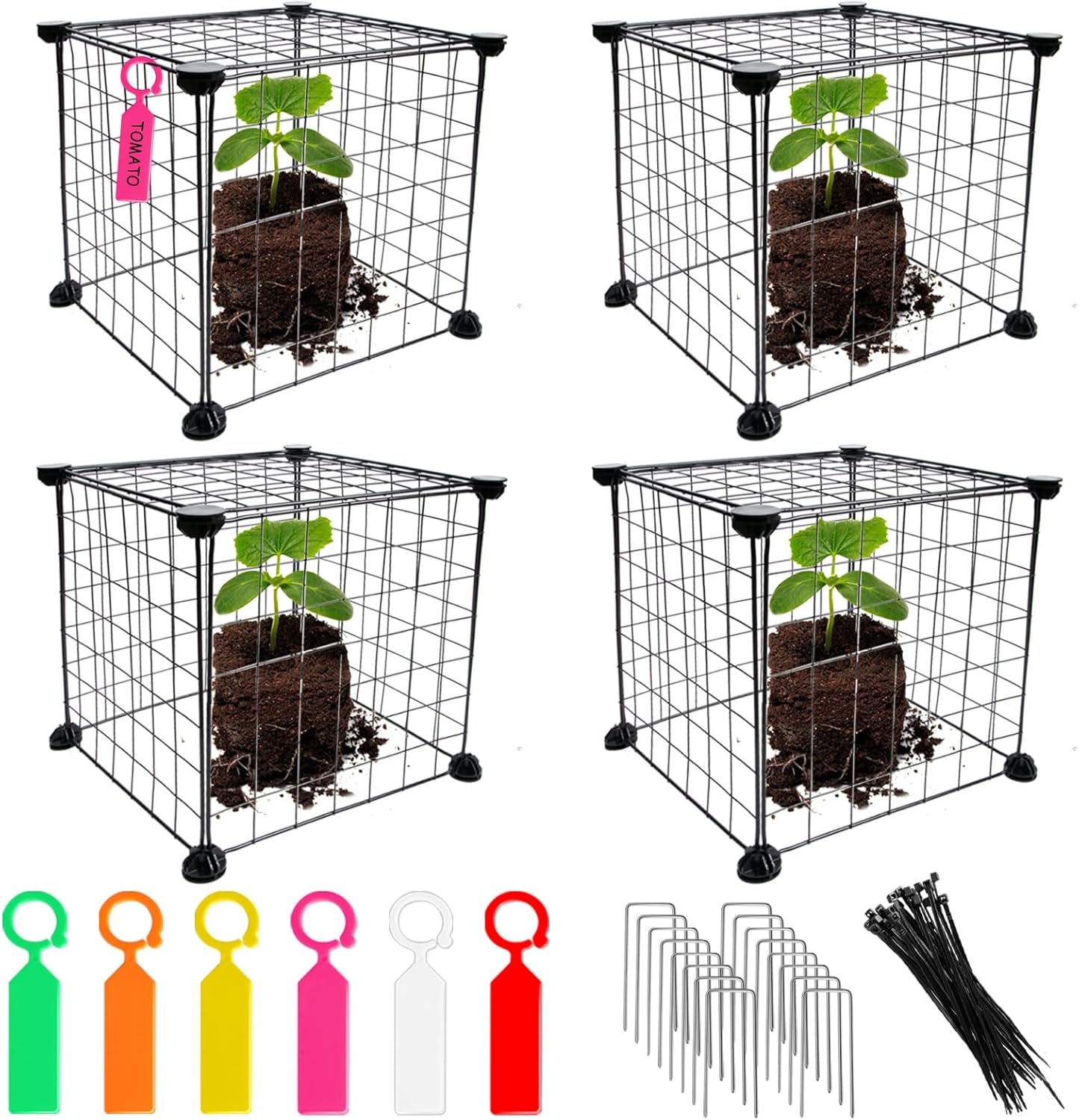 Generic 4 Set Wire Plant Covers Plant Protectors from Animals,20 Pcs 12""X12"" Chicken Garden Cloches for Plants Metal Meshes for Protect Plants Vegetables,Keeping Bunny Animals Out, Black