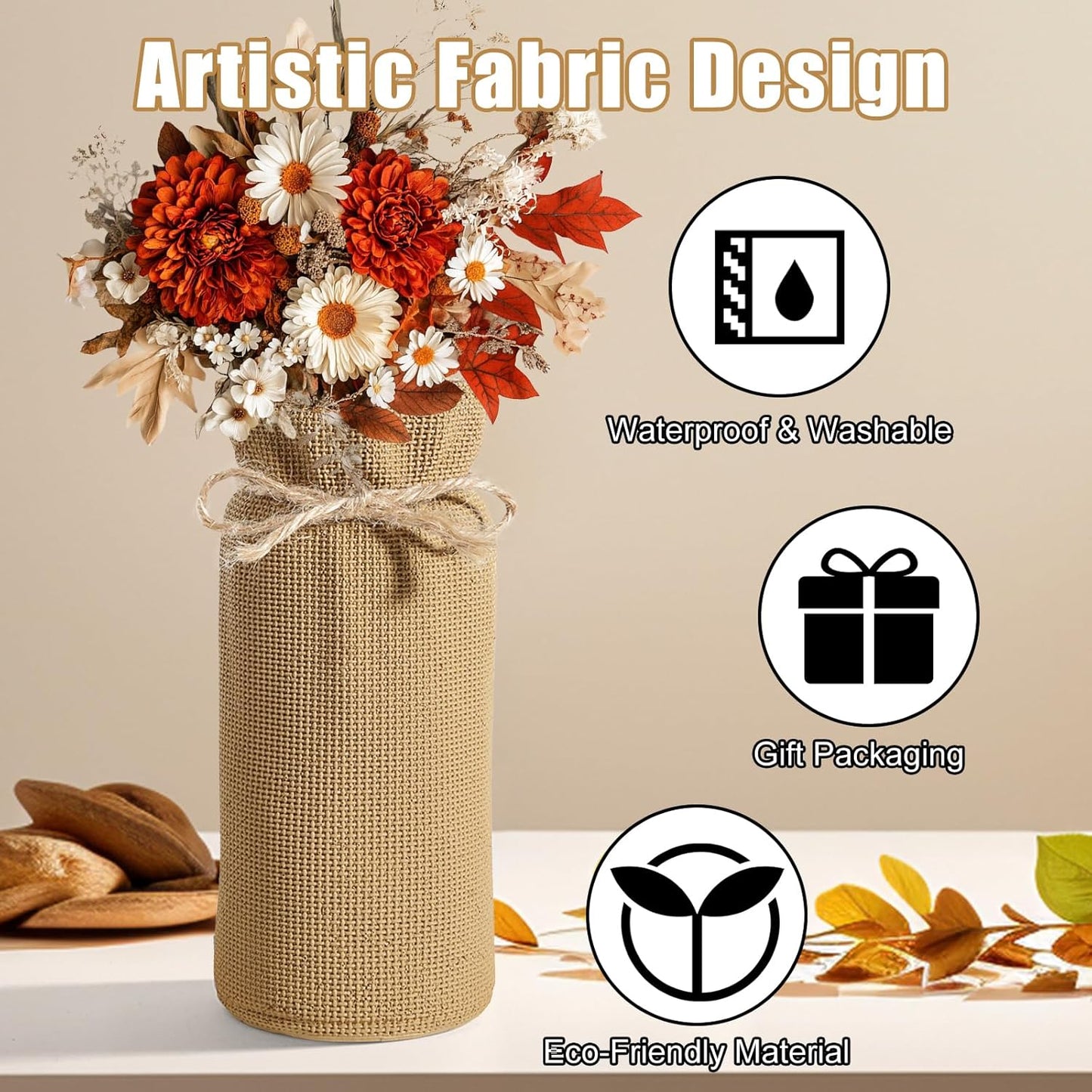 Fall Decor Vase for Flowers Fall Centerpieces for Tables Vases Home Decor Vintage Flower Vase Dining Table Centerpiece Decor(Linen)