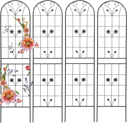 Garden Trellises, 4 Pack Black Metal Coated Rustproof Trellis for Climbing Plants Outdoor, Roses, Vines, Flowers, and Vegetables-19.7×86.7 inches