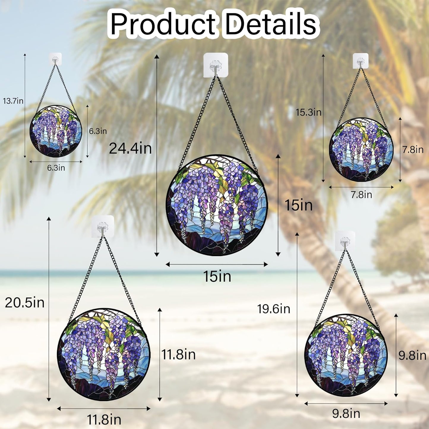 Stained Glass Window Hanging, Purple Wisteria Flowers Suncatcher for Doors Window Home Plant Sun Catchers Decoration Mother's Day Birthday Gifts for Women, Men, and Mom 11.8x11.8 in