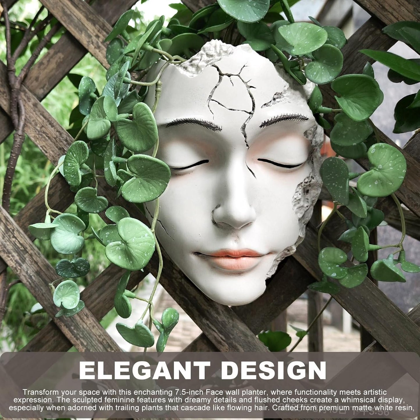 Elegant Face Wall Planter - Matte White Resin Flower Pot with Drainage Hole, 7.5" Artistic Hanging Vase for Succulents & Small Plants